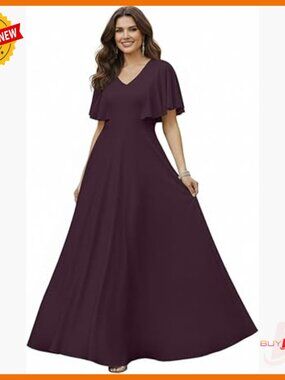 Plus Size Long Sleeve V-Neck Maxi Dress Formal Evening Gown